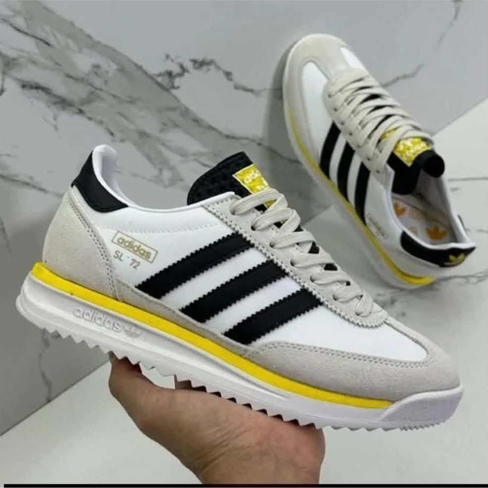 Adidas SL 72 Branco/Preto/Amarelo – Estilo Icónico e Conforto para Todos os Dias